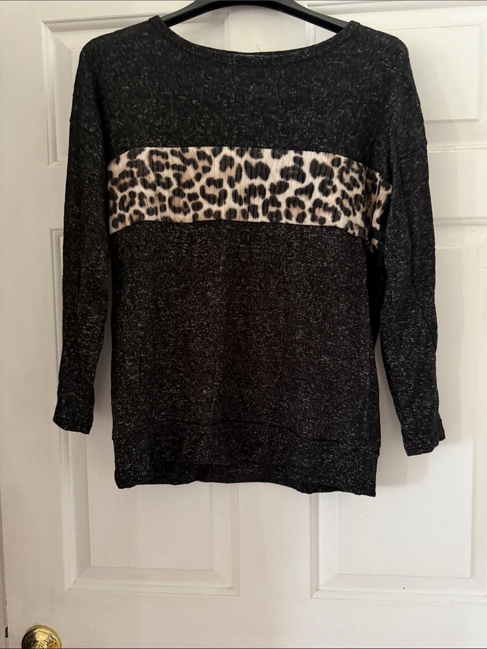 Women's Black Sweater with Leopard-Print Accent